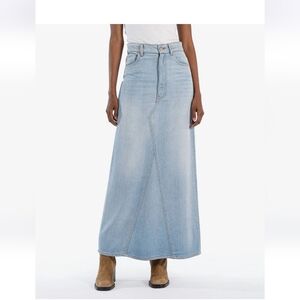 Kut From The Kloth Annalise Denim Maxi Skirt Size 10 Lyocell A-Line Light Wash